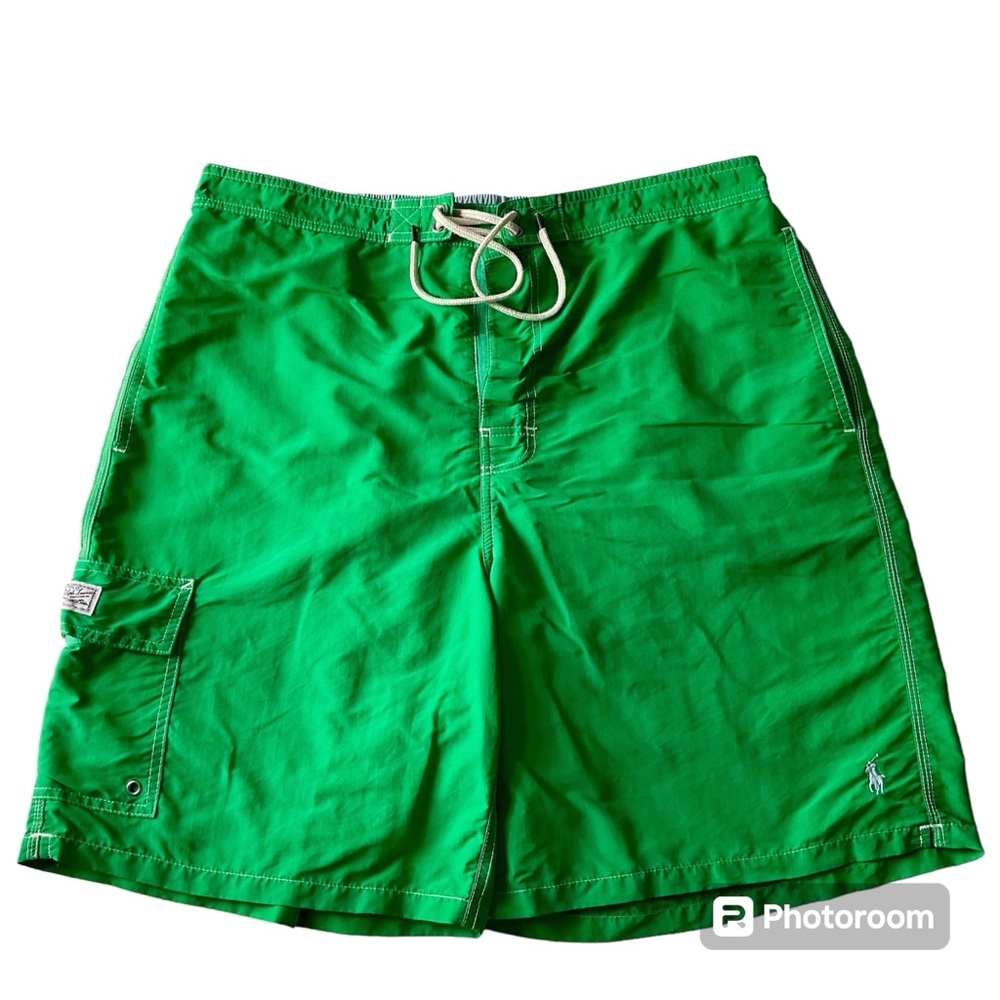 POLO RALPH LAUREN Swim Trunks Preppy Logo Classic Green Bathing Suit Mens Sz LT